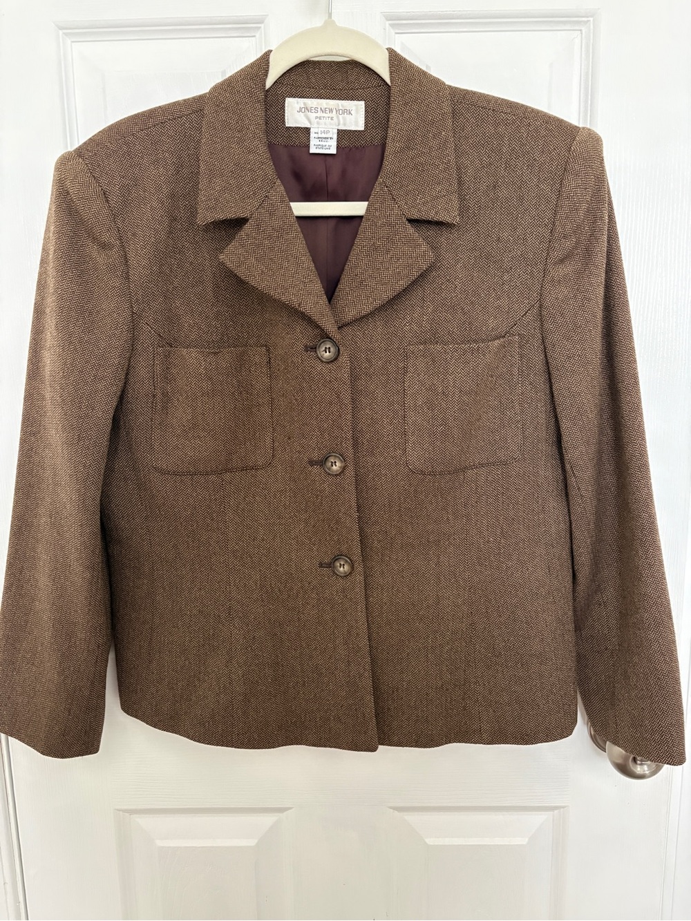 Jones New York Tan-Brown Herringbone Blazer. #0397